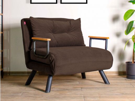 Converteerbare fauteuil SANDERO 1 plaats stof bruin 