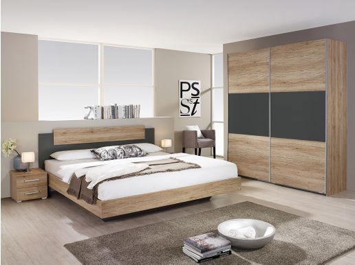Complete slaapkamer BORBASO 160x200 cm sanremo eik/metaalgrijs