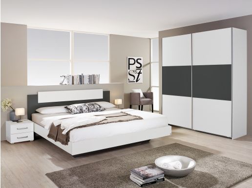 Complete slaapkamer BORBASO 160x200 cm wit/metaalgrijs