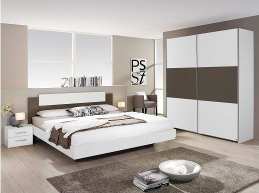 Complete slaapkamer BORBASO 160x200 cm wit/lava grijs