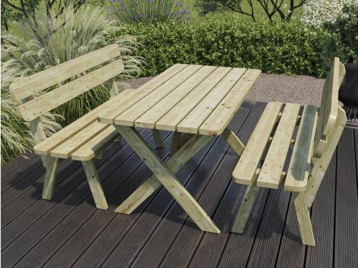 Tuinset eettafel en bank ANGEL 120 cm natuurlijke pijnboom 