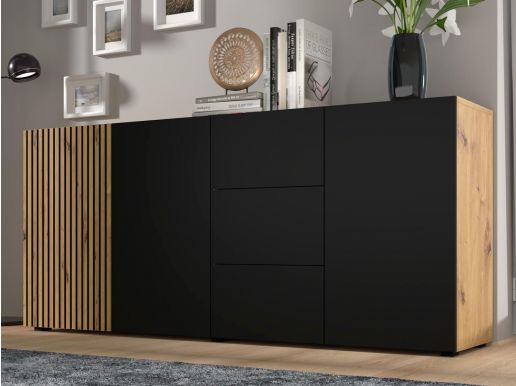 Dressoir ORISA 3 deuren 3 lades zwart/artisan eik