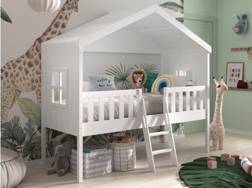 Huisbed LIAM 90x200 cm met ladder wit