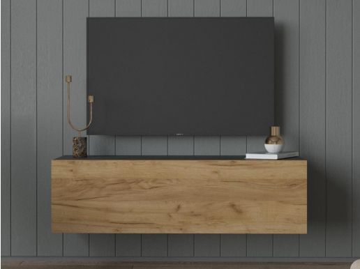 Tv-meubel KINGSTON 1 klapdeur 105 cm zwart eik/gouden eik zonder salontafel