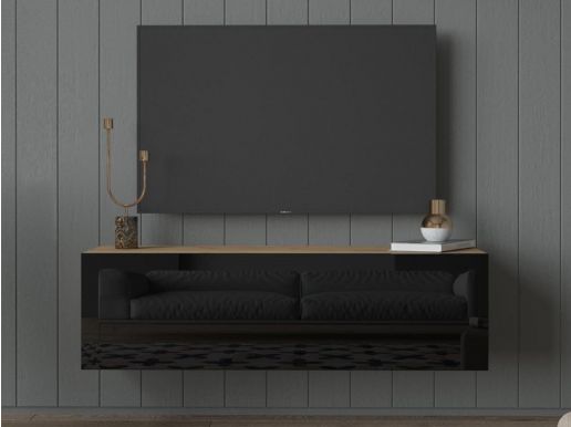 Tv-meubel KINGSTON 1 klapdeur 105 cm gouden eik/hoogglans zwart zonder salontafel