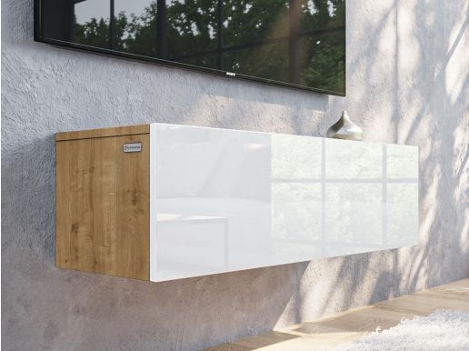 Tv-meubel KINGSTON 1 klapdeur 105 cm gouden eik/hoogglans wit zonder salontafel