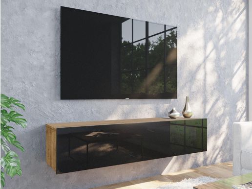 Tv-meubel KINGSTON 1 klapdeur 140 cm gouden eik/hoogglans zwart zonder salontafel