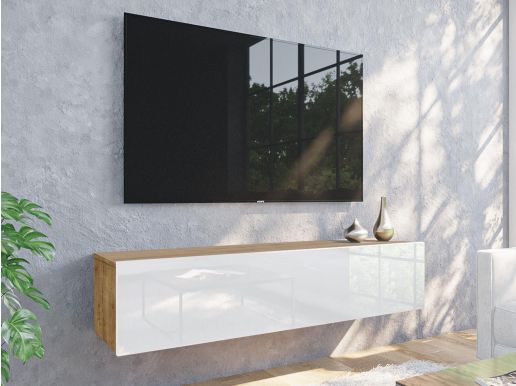 Tv-meubel KINGSTON 1 klapdeur 140 cm gouden eik/hoogglans wit zonder salontafel