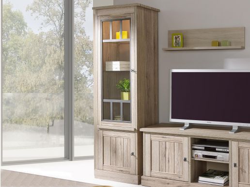 Vitrinekast YORKO 2 deuren links lichte kristal eik