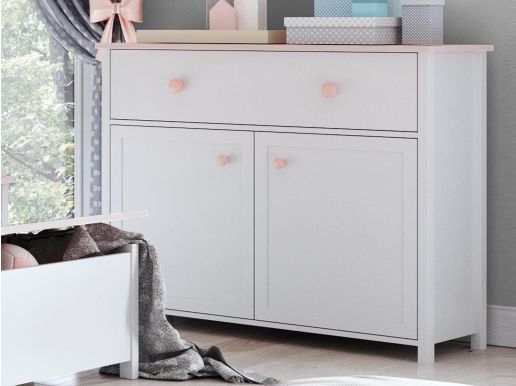 Dressoir LUCIA 2 deuren 1 lade wit/roze 