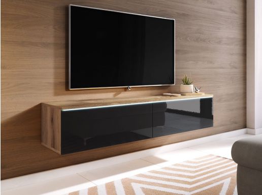 TV-meubel DUBAI 2 klapdeuren 140 cm eik wotan/hoogglans zwart zonder verlichting