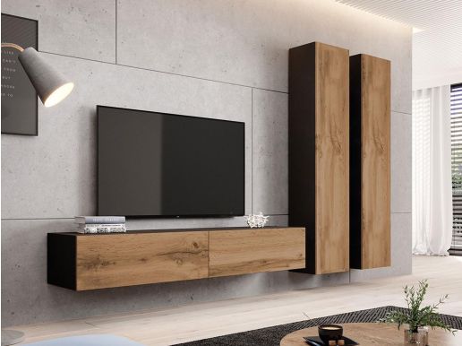 Tv-meubel set ZIGGY IV 4 deuren zwart/wotan eik zonder led 