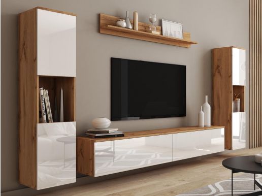 Tv-meubel set PARLO 6 deuren wotan eik/hoogglans wit