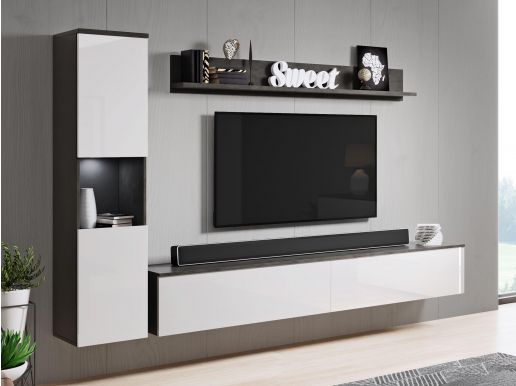 Tv-meubel set PARLO 4 deuren matera/hoogglans wit