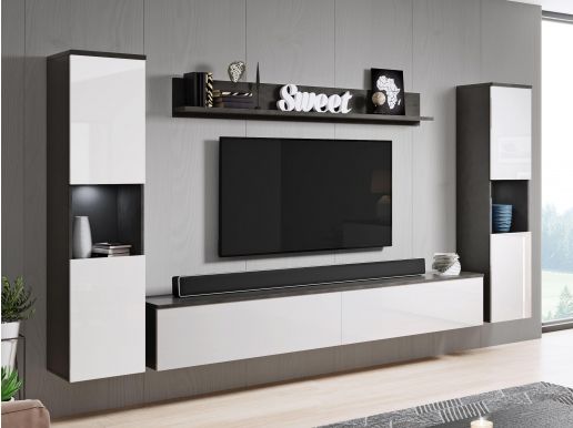 Tv-meubel set PARLO 6 deuren matera/hoogglans wit
