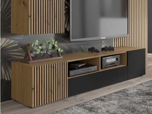 Tv-meubel ORISA 3 deuren 200 cm artisan eik/zwart