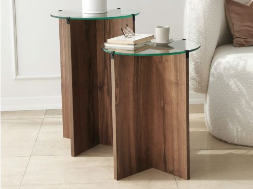 Set van 2 bijzettafels LILARA walnoot 