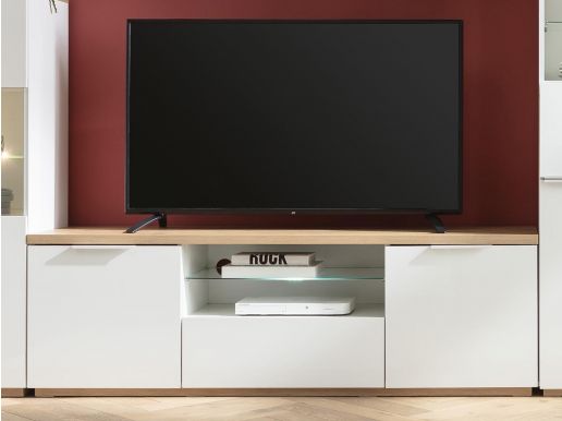 Tv-meubel MUNAKIRO 3 deuren artisan eik/hoogglans wit