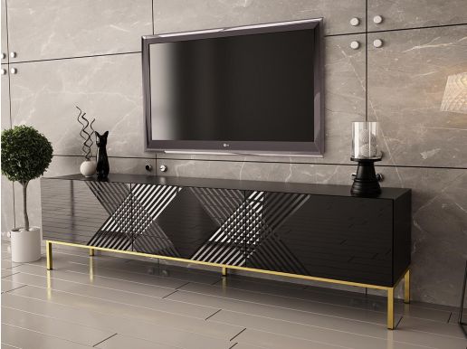Tv-meubel EXILA 3 deuren hoogglans zwart