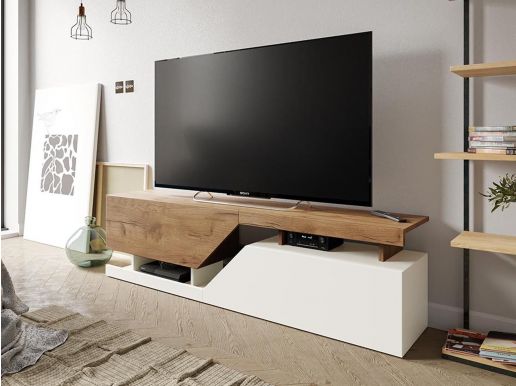Tv-meubel CESAR 2 deuren wit/wotan eik