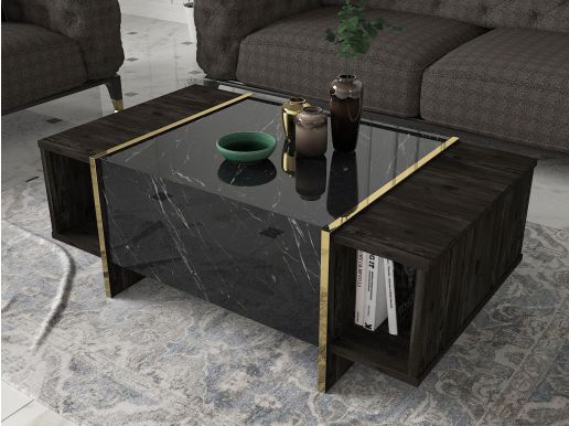 Rechthoekige salontafel VEYA zwart/goud