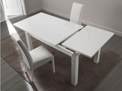 Eettafel FLIT rechthoekig 140 cm hoogglans wit met verlengstuk