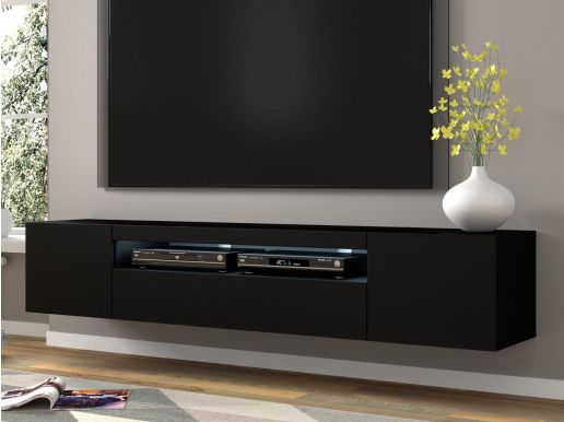 Tv-meubel AUREO 3 deuren 200 cm zwart met led