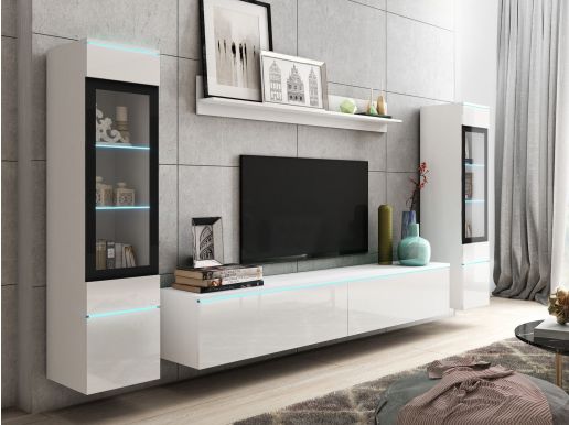 Tv-meubel set VITTORIO 6 deuren hoogglans wit zonder verlichting