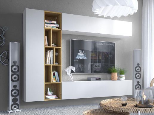 Tv-meubel set KONATE 3 deuren wit/artisan eik