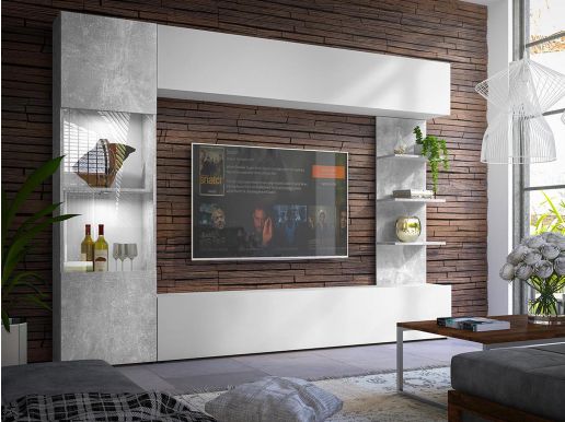 Tv-meubel set LAZARE 3 deuren beton/wit zonder led