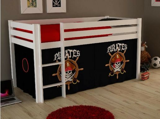 Bed ALIZE halfhoogslaper 90x200 cm witte pijnboom tent pirates of the Caribbean