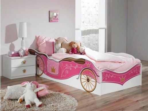 Bed PIPA 90x200 cm wit/roze