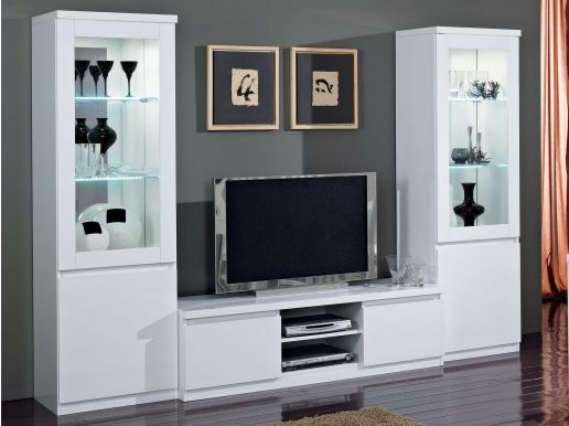 Tv-meubel set ROMEO hoogglans wit met verlichting
