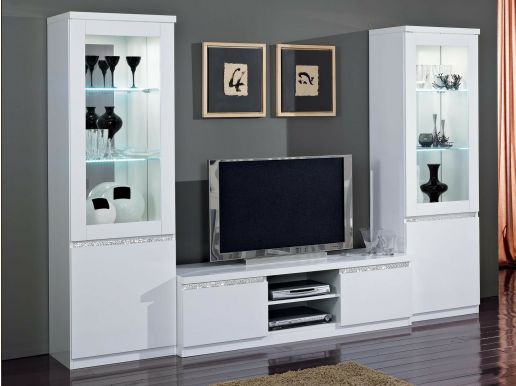 Tv-meubel set REBECCA hoogglans wit met verlichting