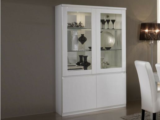 Vitrinekast ROMEO 4 deuren hoogglans wit met verlichting