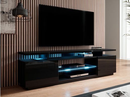 Tv-meubel EVOPE 2 deuren zwart/hoogglans zwart met led