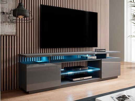 Tv-meubel EVOPE 2 deuren grafiet/hoogglans grafiet met led