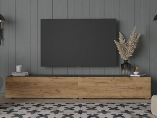 Tv-meubel KINGSTON 2 klapdeuren 210 cm zwart eik/gouden eik zonder salontafel