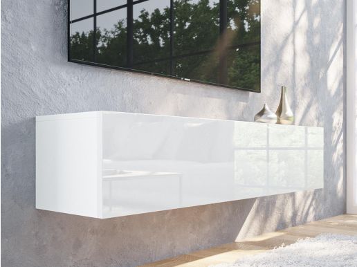 Tv-meubel KINGSTON 1 klapdeur 140 cm wit/hoogglans wit zonder salontafel