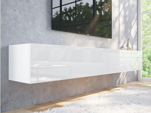 Tv-meubel KINGSTON 2 klapdeuren 210 cm wit/hoogglans wit zonder salontafel