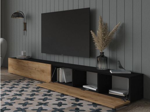 Tv-meubel KINGSTON 2 klapdeuren 280 cm zwart eik/gouden eik zonder salontafel