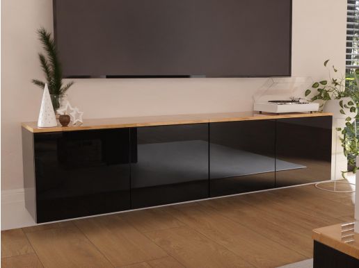 Tv-meubel LUCO 4 deuren 180 cm hoogglans eik/hoogglans zwart