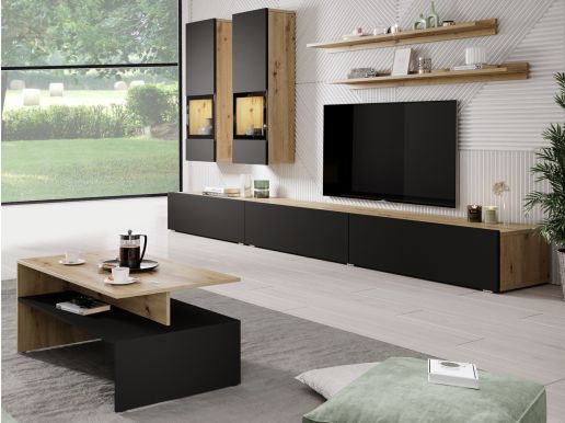 Tv-meubel set BABEL 5 deuren eik artisan/zwart met led met salontafel