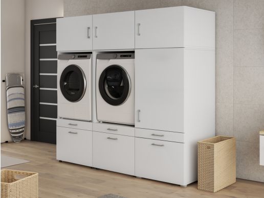 Kast WASHING 2 machines naast elkaar met kast 1 deur 2 lades LARGE wit