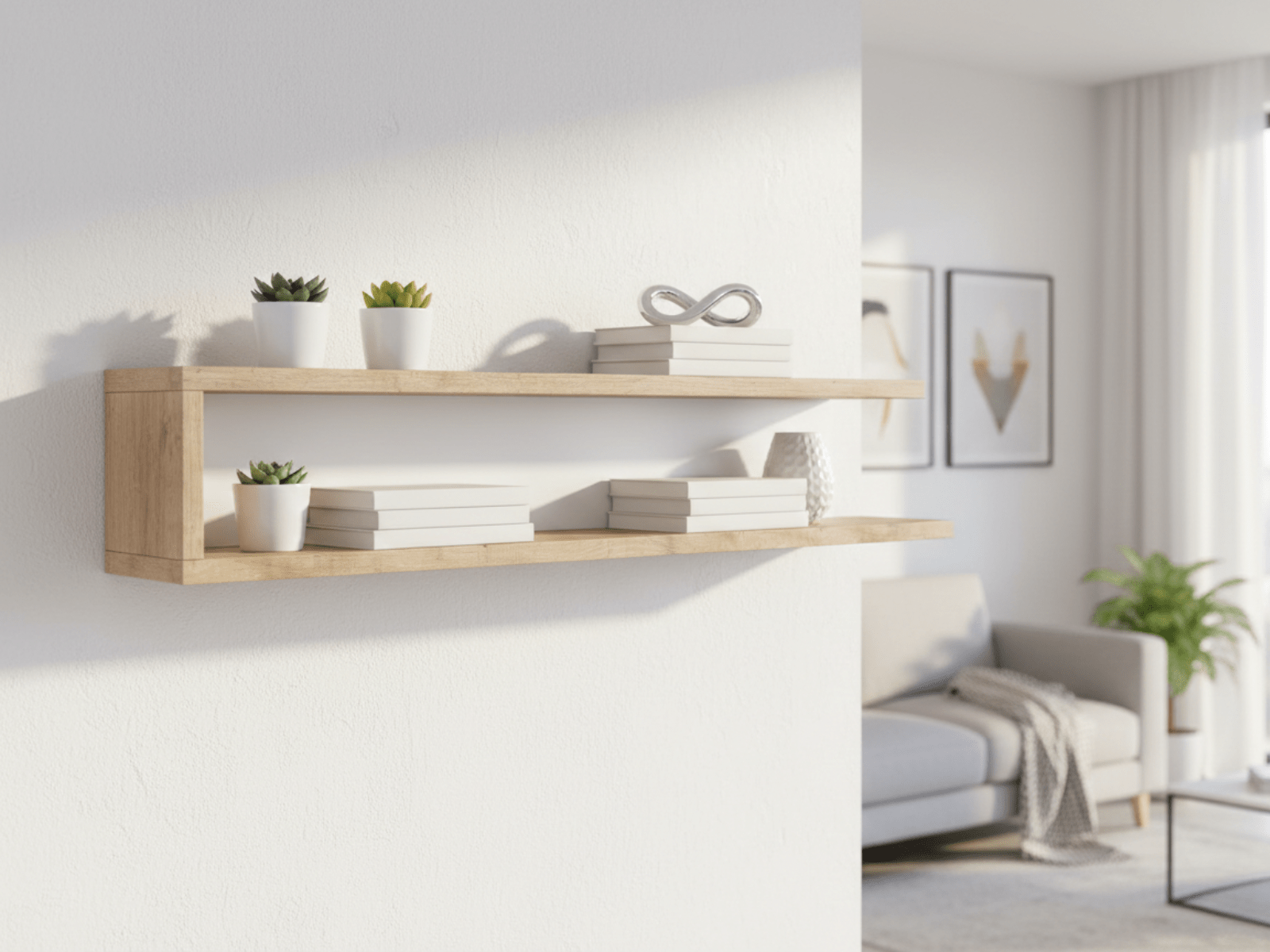 Wandplank SINO 180 cm eik/hoogglans wit