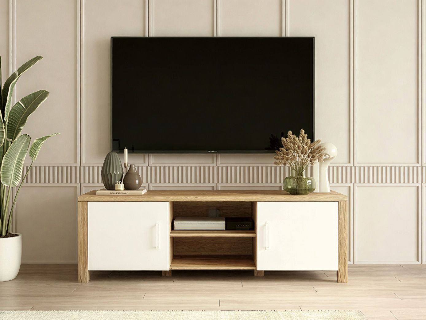 Tv-meubel OLIANNE 2 deuren natuurlijke eik/wit