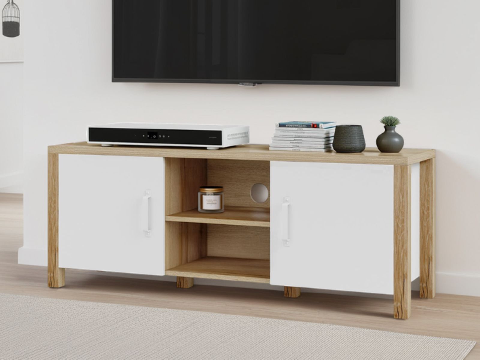 Tv-meubel OLIANNE 2 deuren natuurlijke eik/wit afbeelding