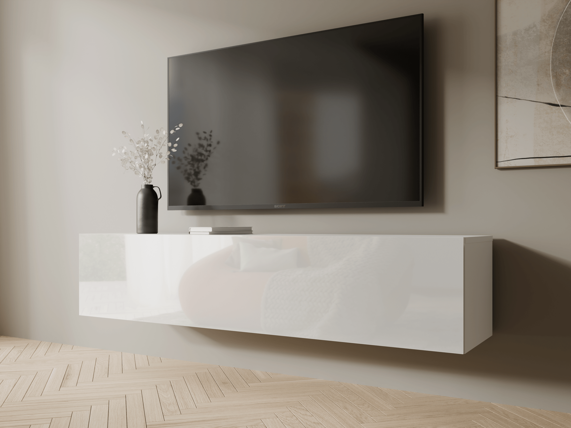 Tv-meubel KINGSTON 1 klapdeur 140 cm wit/hoogglans wit