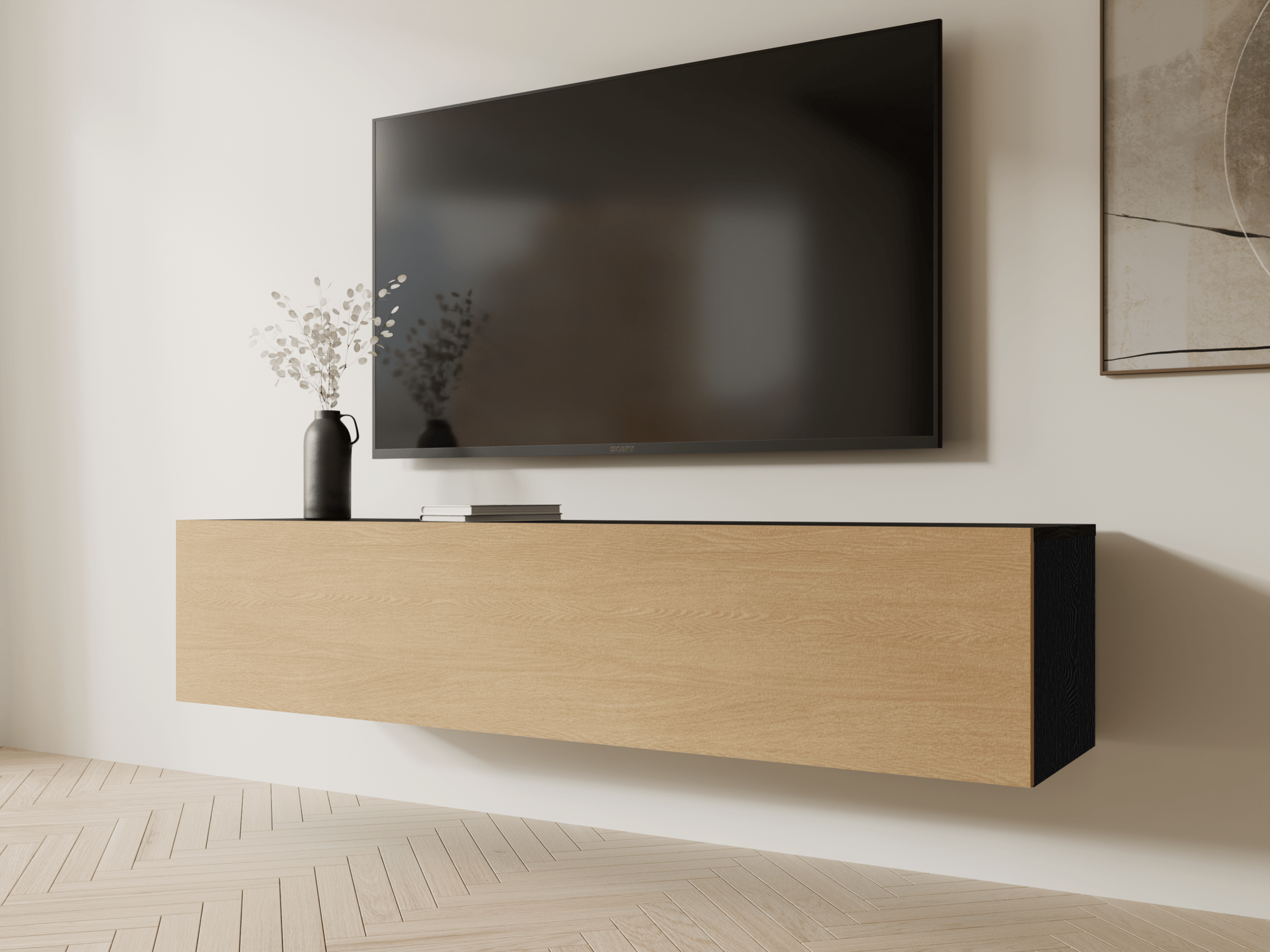 Tv-meubel KINGSTON 1 klapdeur 140 cm zwarte eik/eik