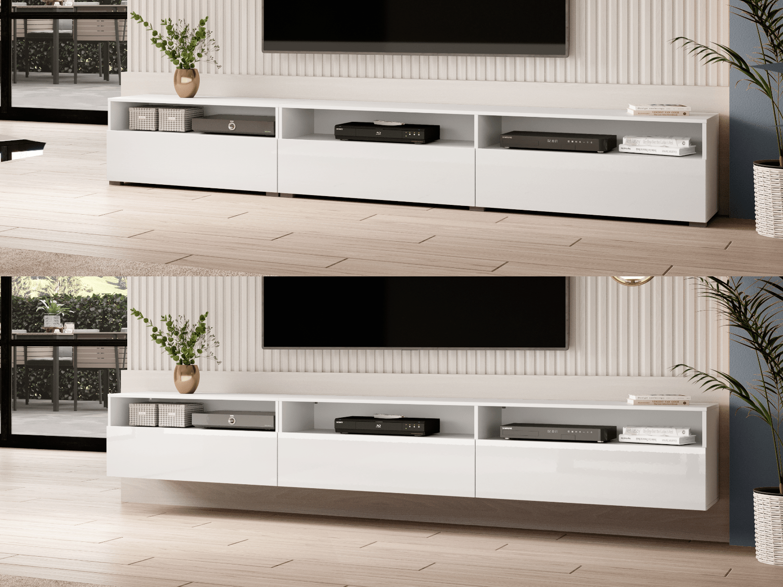 Tv-meubel BABEL II 3 deuren 3 vakken wit/hoogglans wit afbeelding